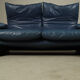 Two Cassina Maralunga two-seat sofas in blue leather by Vico Magistretti, Italy