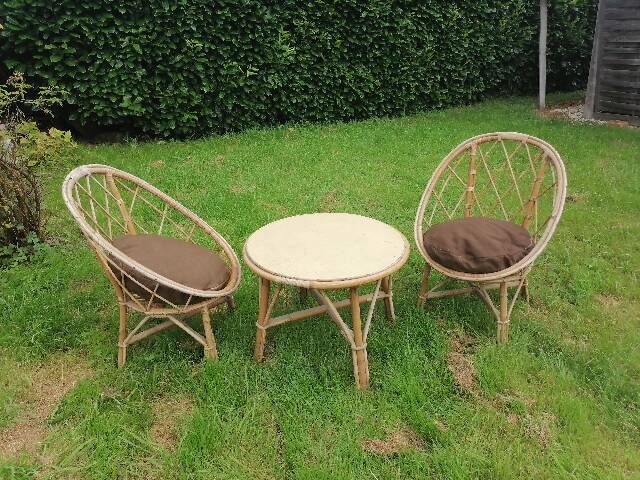 3-piece rattan wicker garden furniture set 1960 70