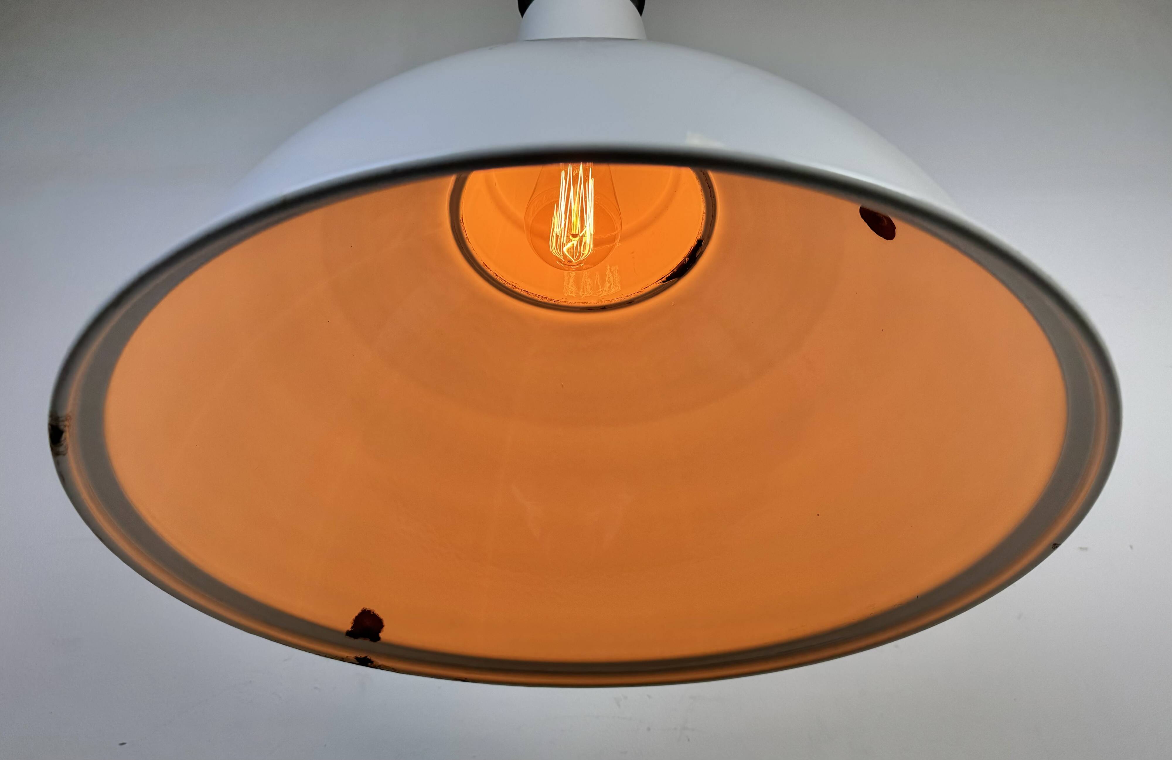 Large Industrial British White Enamel Pendant Lamp from Benjamin, 1960s