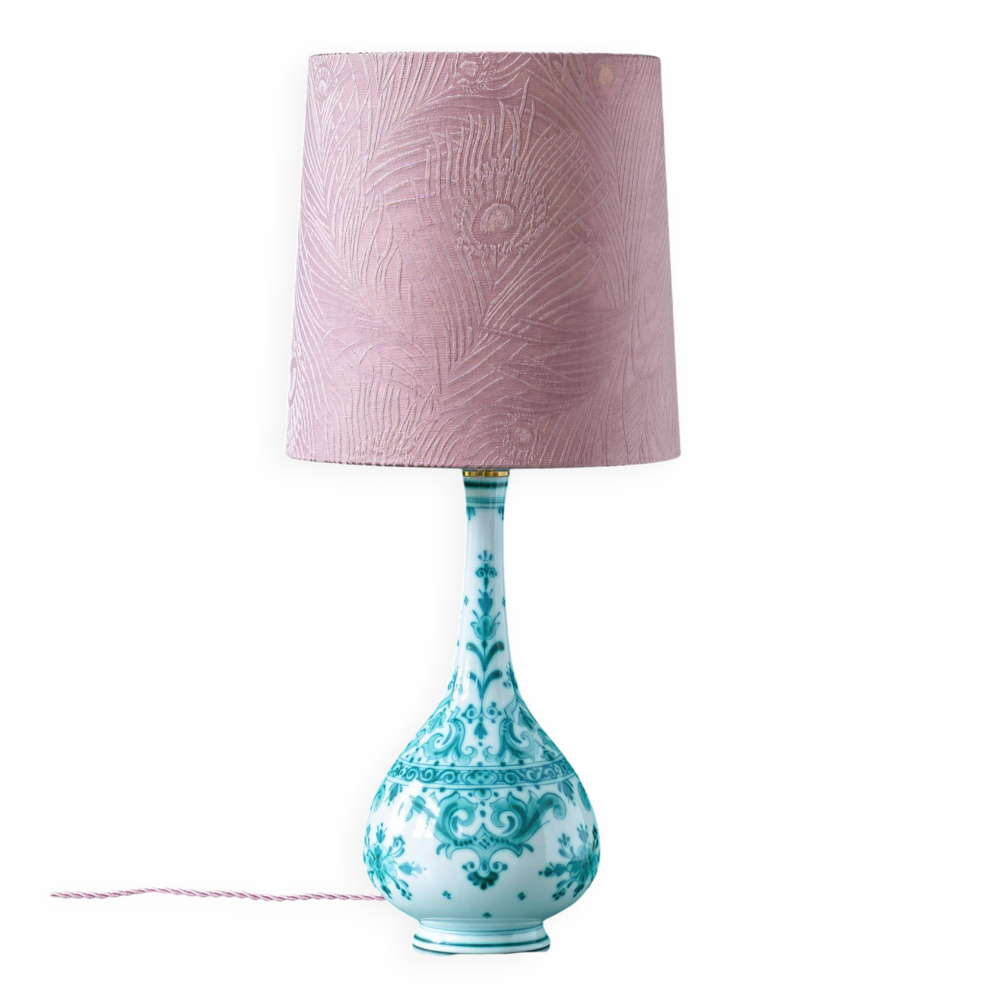 Table lamp in hand-painted ceramic Royal Delft Delvert blue-green, 1970
