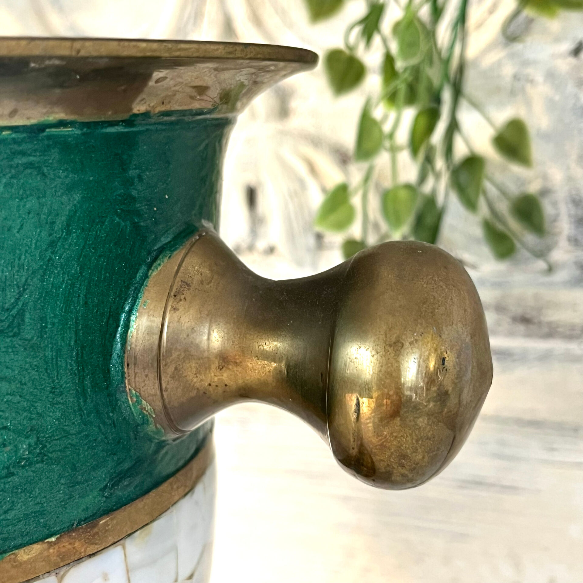 French Cloisonne cooler, Vintage Shell Inlay Barware Enamel Ice Bucket