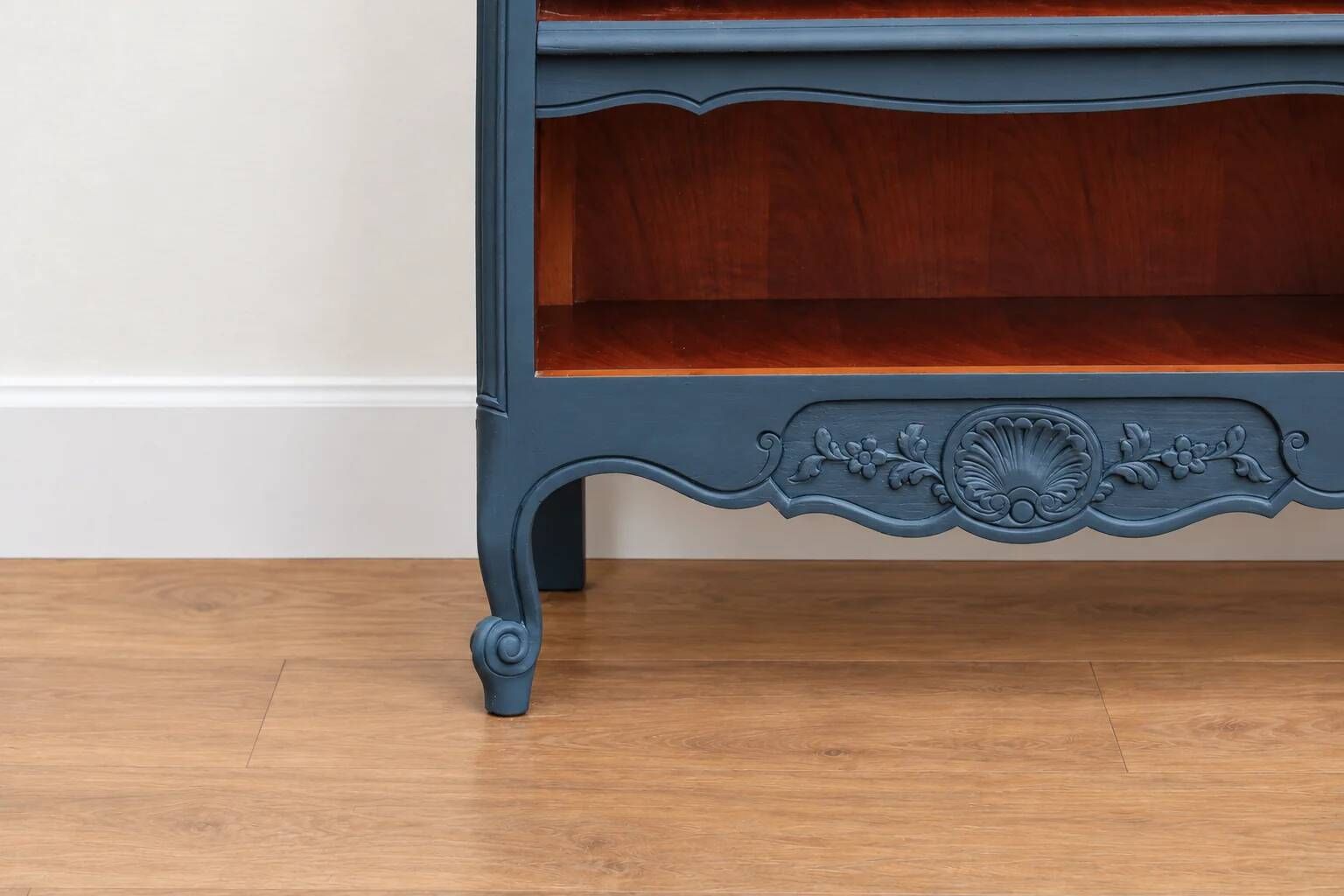 Renovated antique bookcase – Bleu des Vosges library, Libéron and natural wood – H100 cm