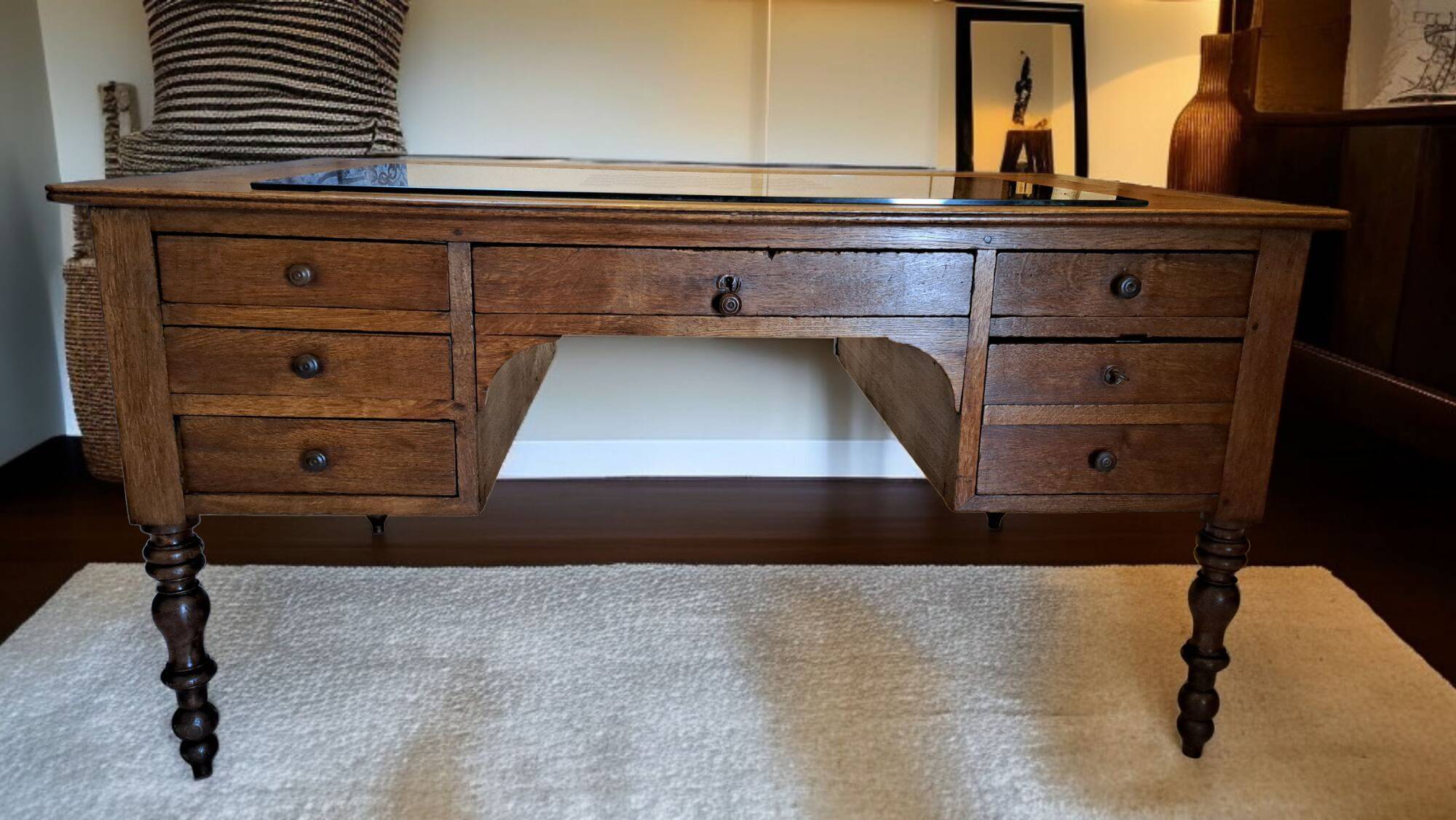 19th century Louis Philippe bureau plat in solid gilded oak