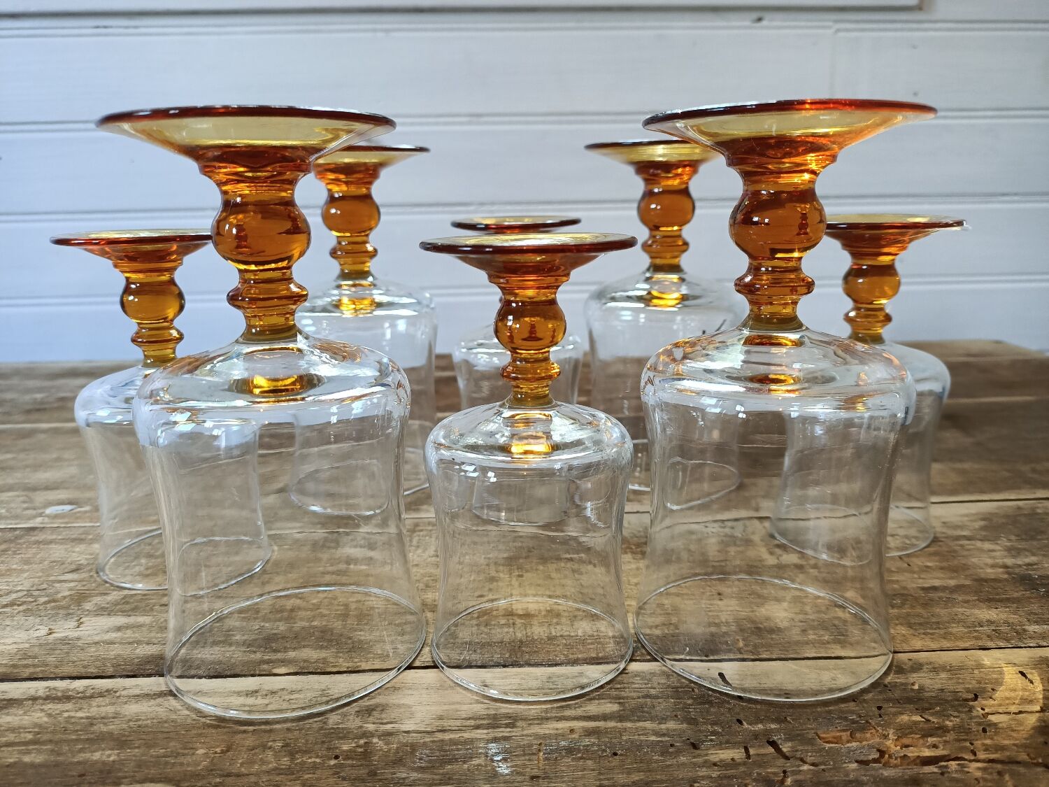 8 amber foot glasses