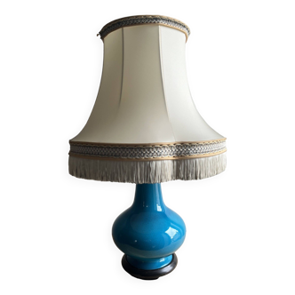 Vintage turquoise blue Rodez earthenware lamp