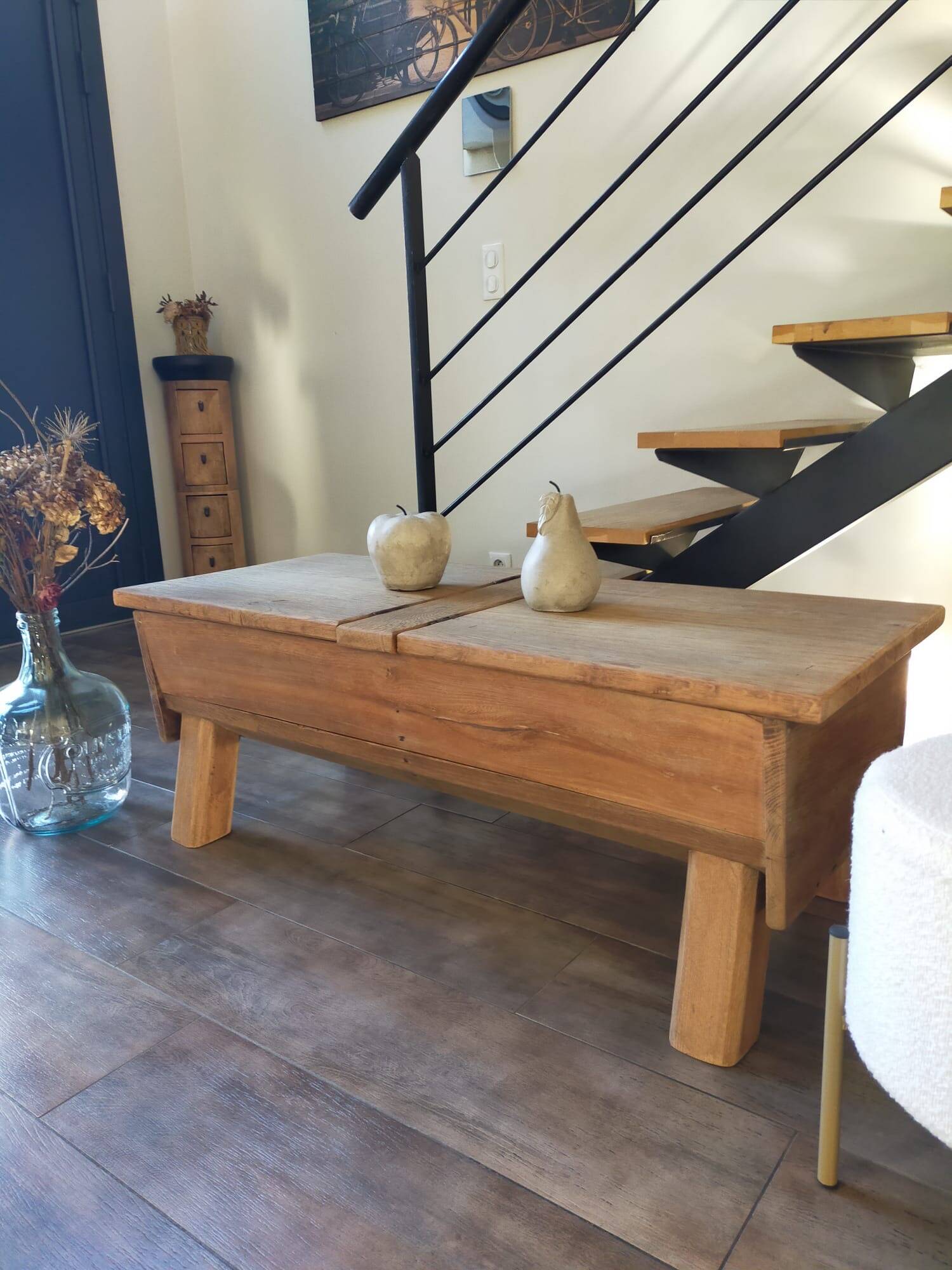 Solid wood coffee table with antique chest