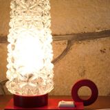 Bedside lamp in red lacquered wood and glass globe from the 1960s-70s
