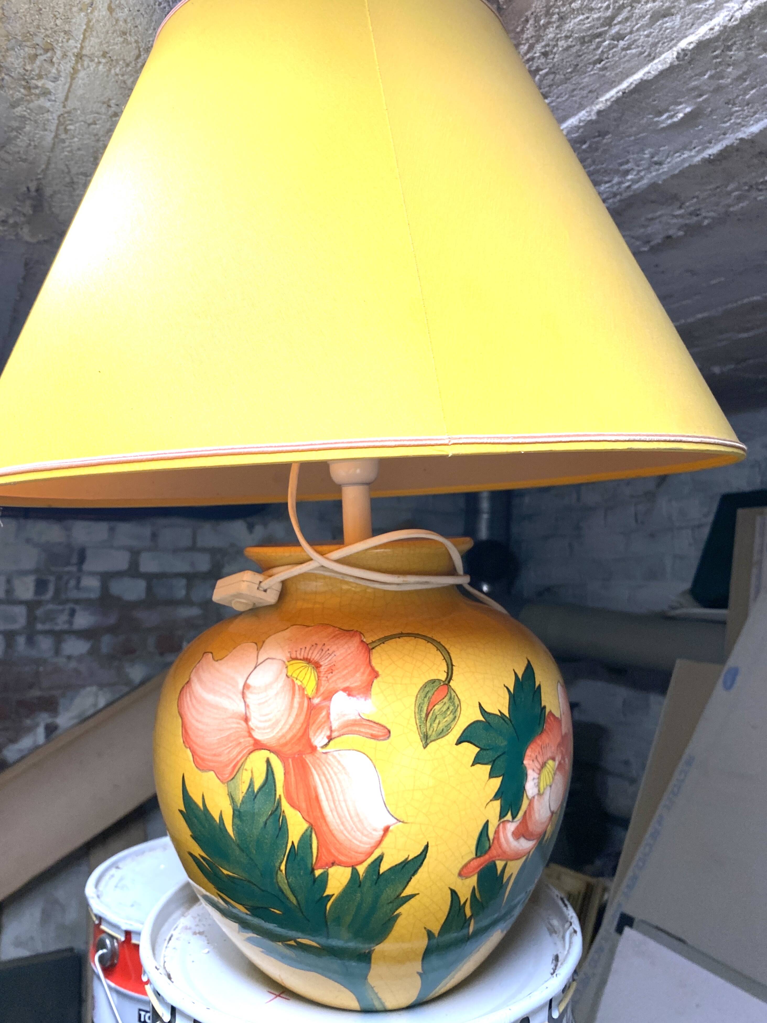 Antique ceramic lamp signed Louis Drimmer – original shade