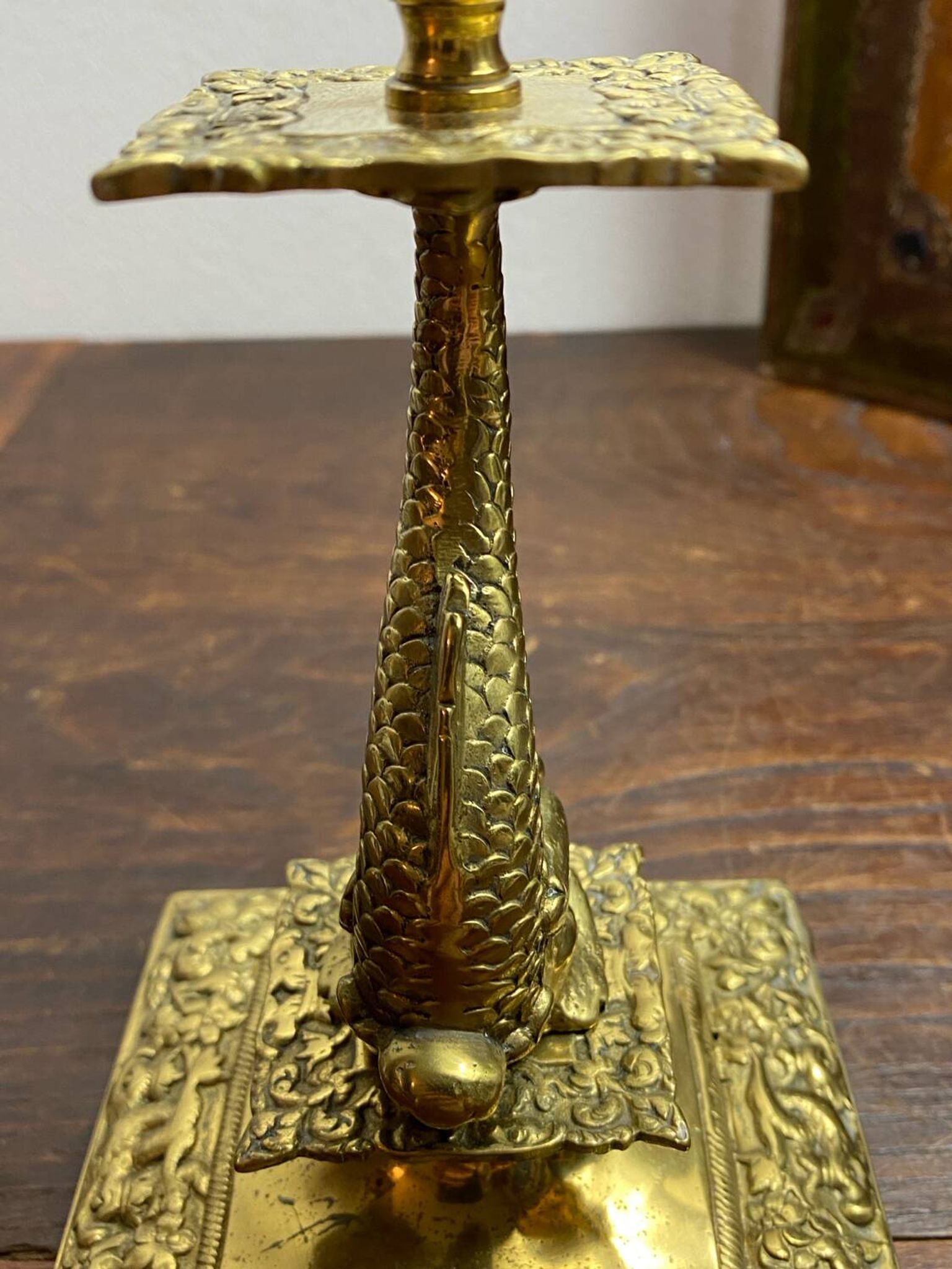 Bronze fish candlestick, late 19th century