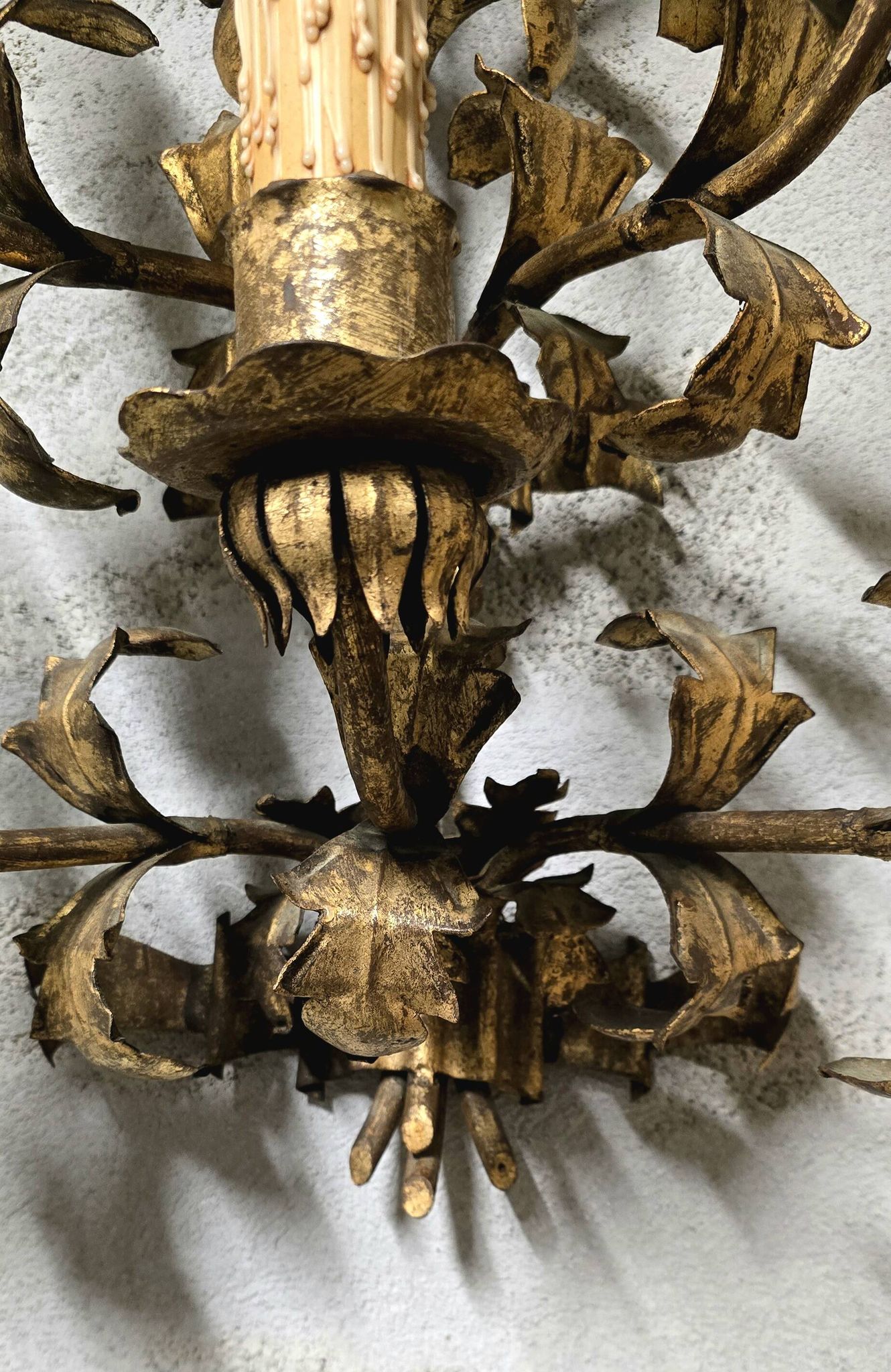 Pair of large golden wall lights, 1950s