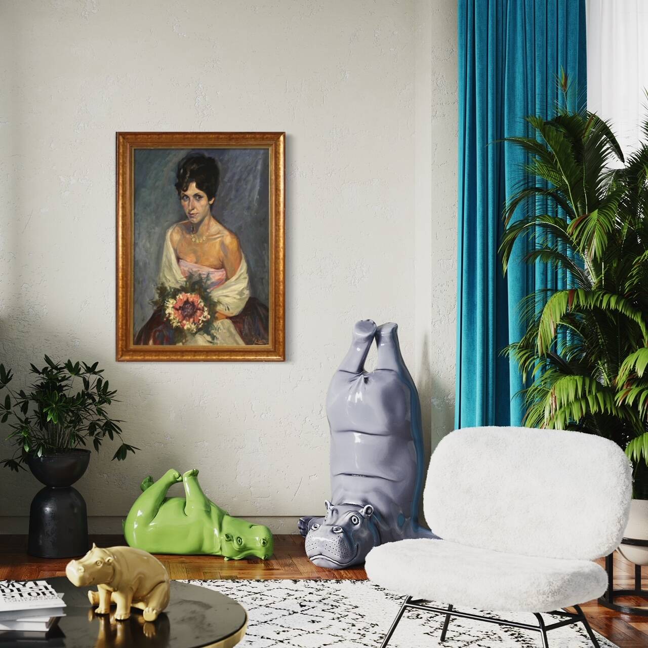 Italian painting portrait of a lady from 20th century