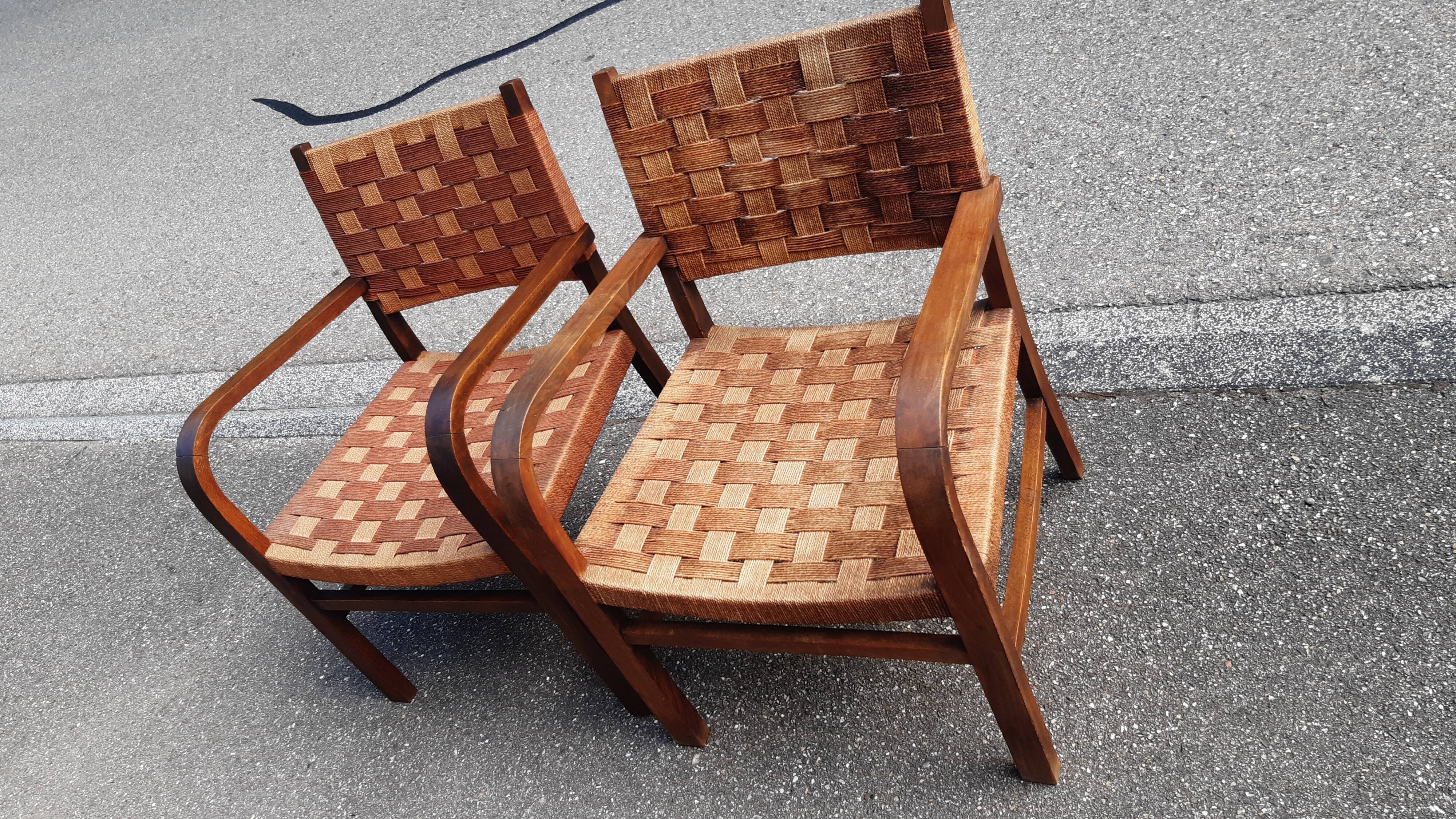 Braided rope and oak armchairs 50