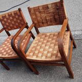 Braided rope and oak armchairs 50