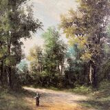 Alain Bonnaud (20th century), small oil on canvas. “Woman on a forest path”