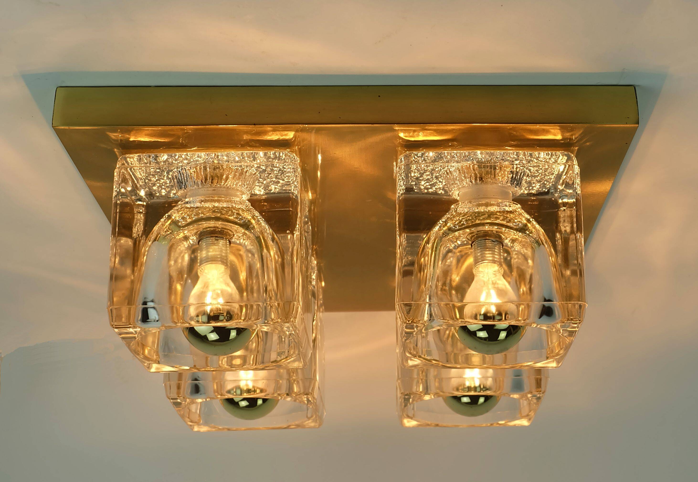 mid century peill & putzler brass CEILING LIGHT with 4 glass cubes 1960s/70