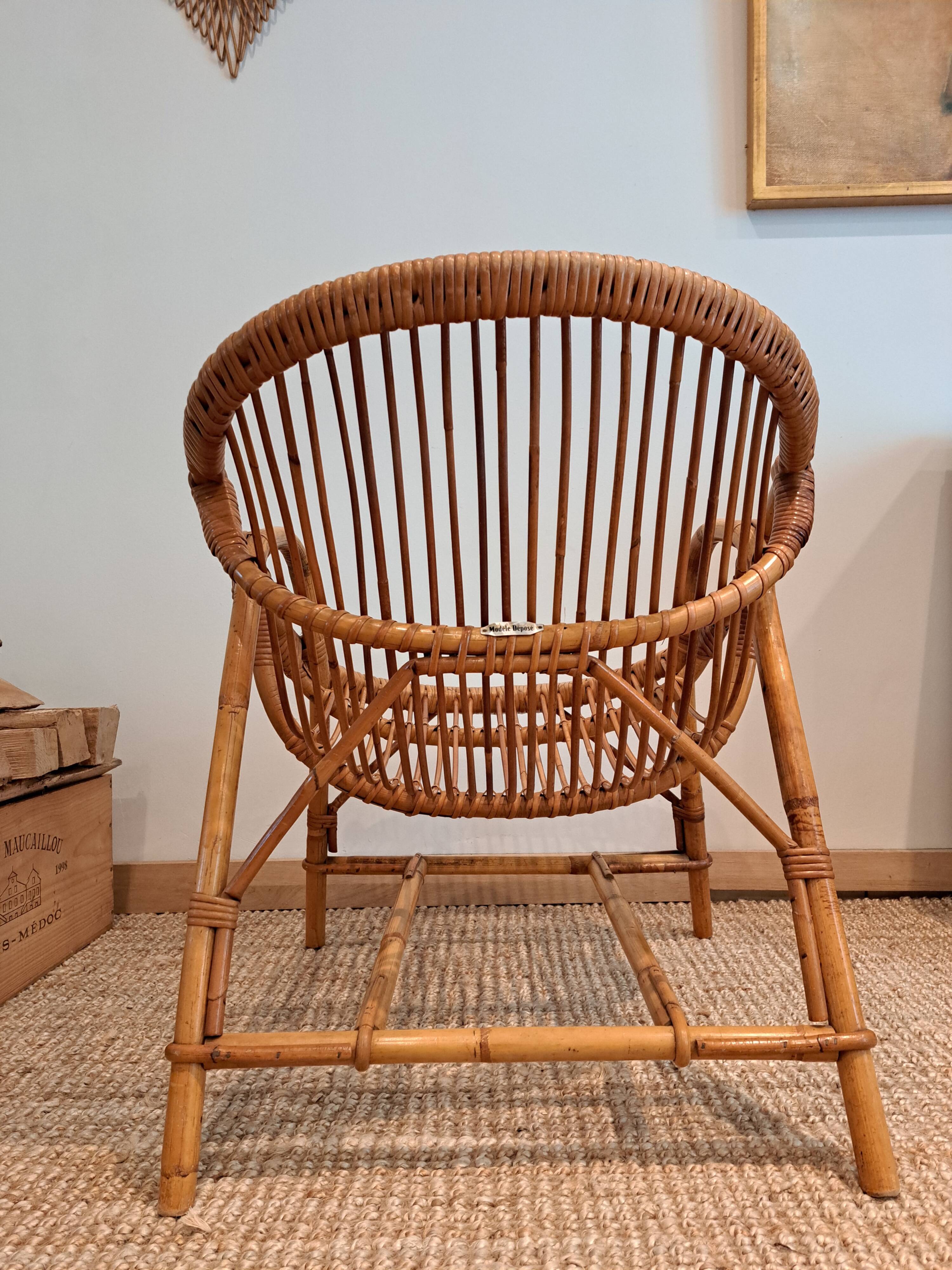 Vintage rattan & bamboo armchair from the 60s