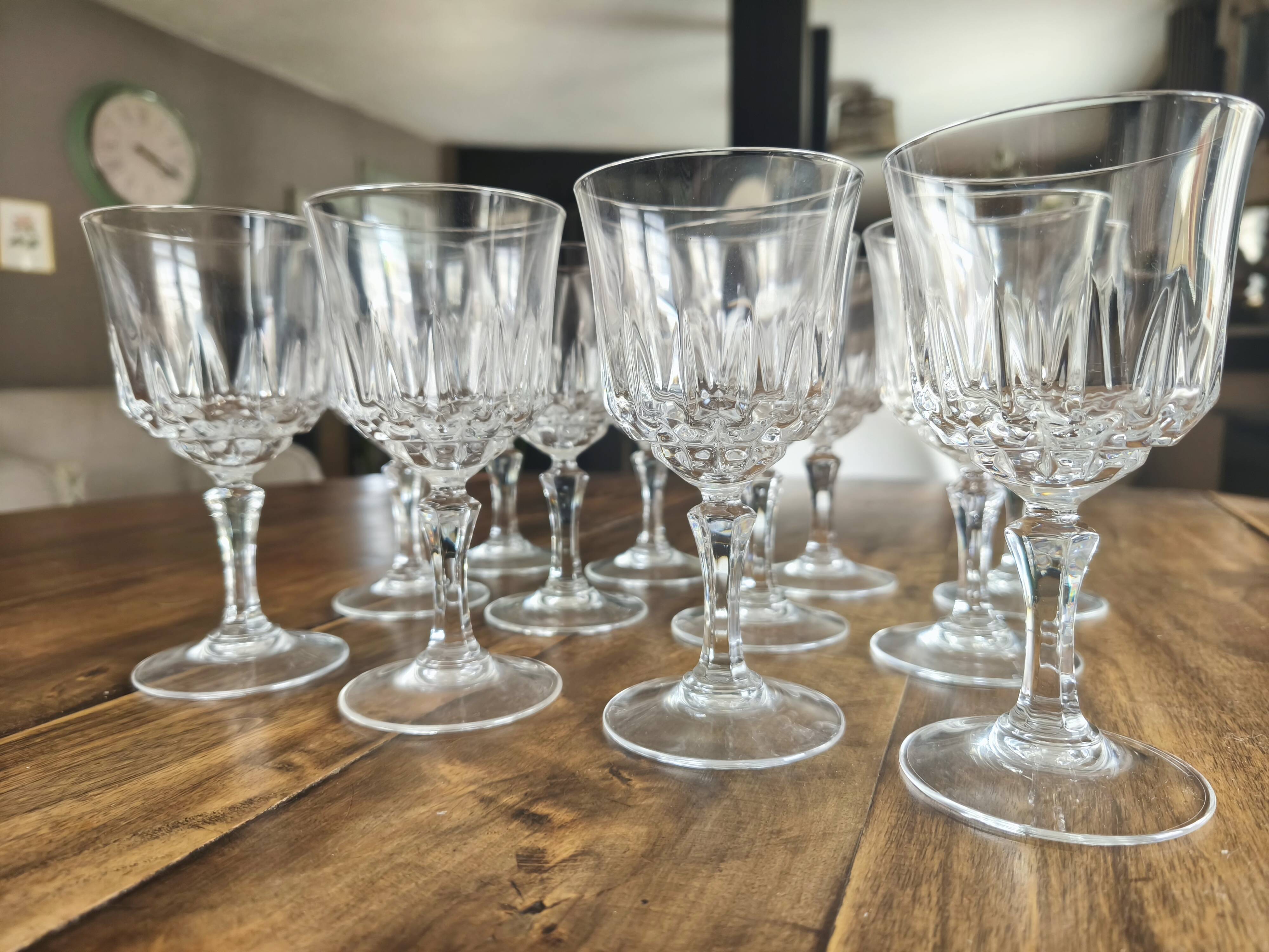 Set of 12 molded glass white wine glasses