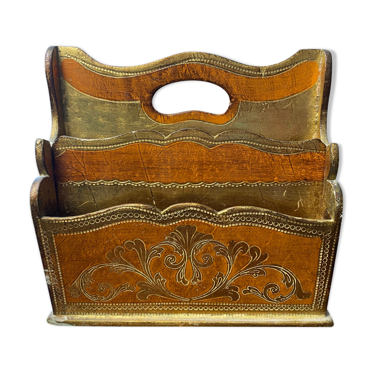 Small mail rack in old Florentine wood