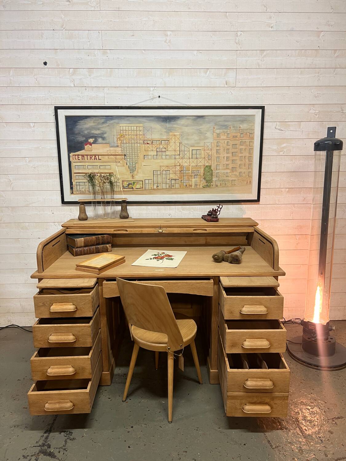 1920s American oak curtain desk