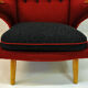 Red and massive Wingback armchair from around 1950`s, Scandinavian