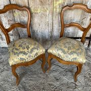 Pair of Antique Louis Philippe Chairs Wood + Fabric Seat 19th Century Vintage
