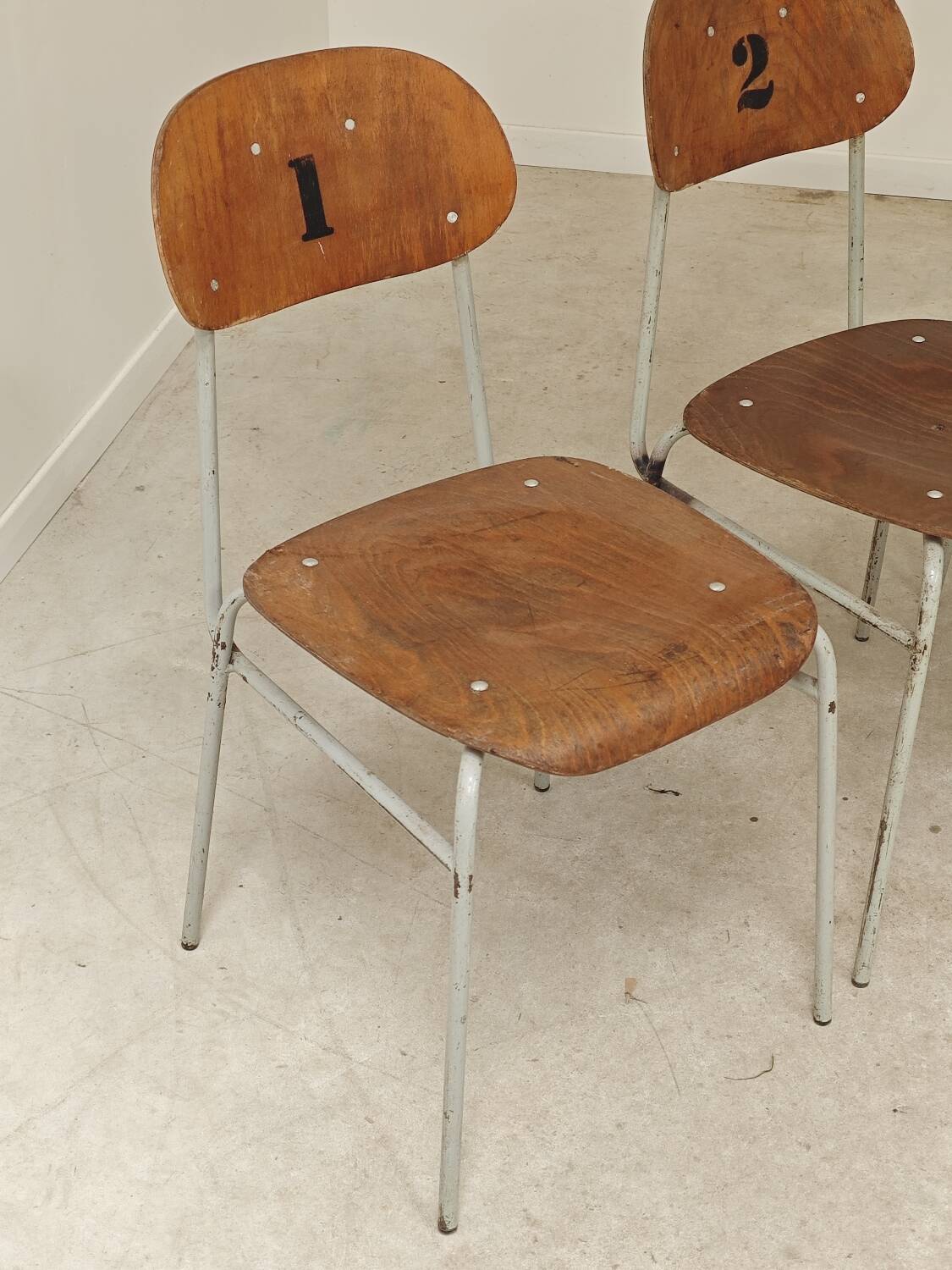 Set of 4 Czech school chairs in industrial style, 1960.