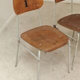 Set of 4 Czech school chairs in industrial style, 1960.
