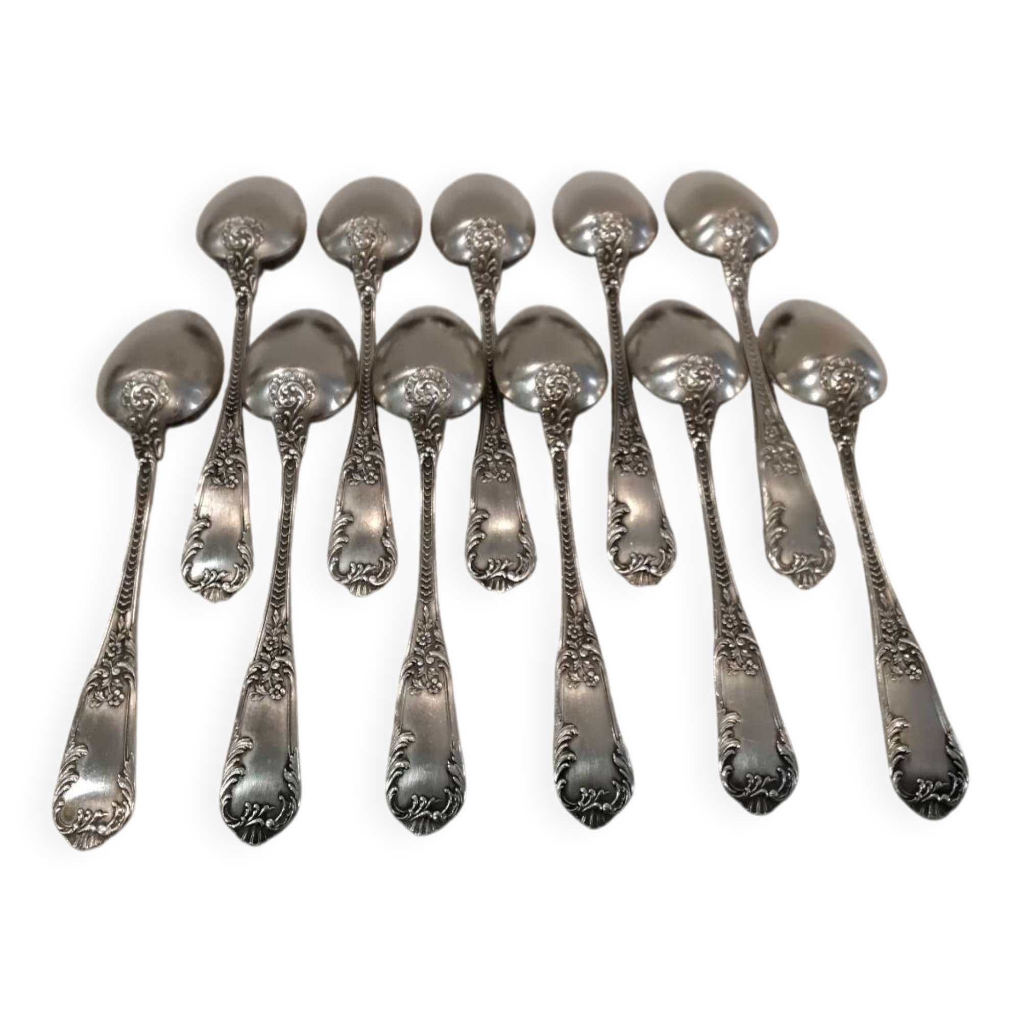 11 silver-plated metal teaspoons, Boulenger LXV scales
