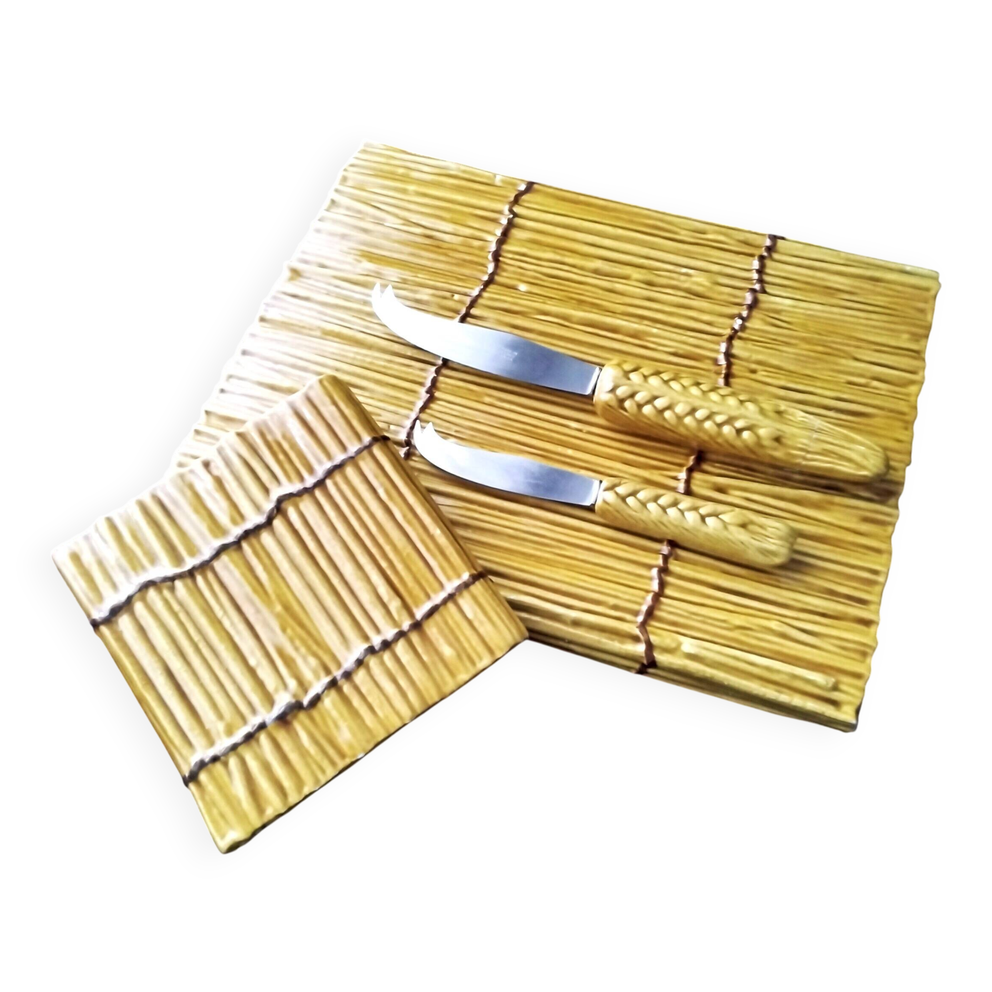 Cheese board and matching butter dish, Vallauris ceramic