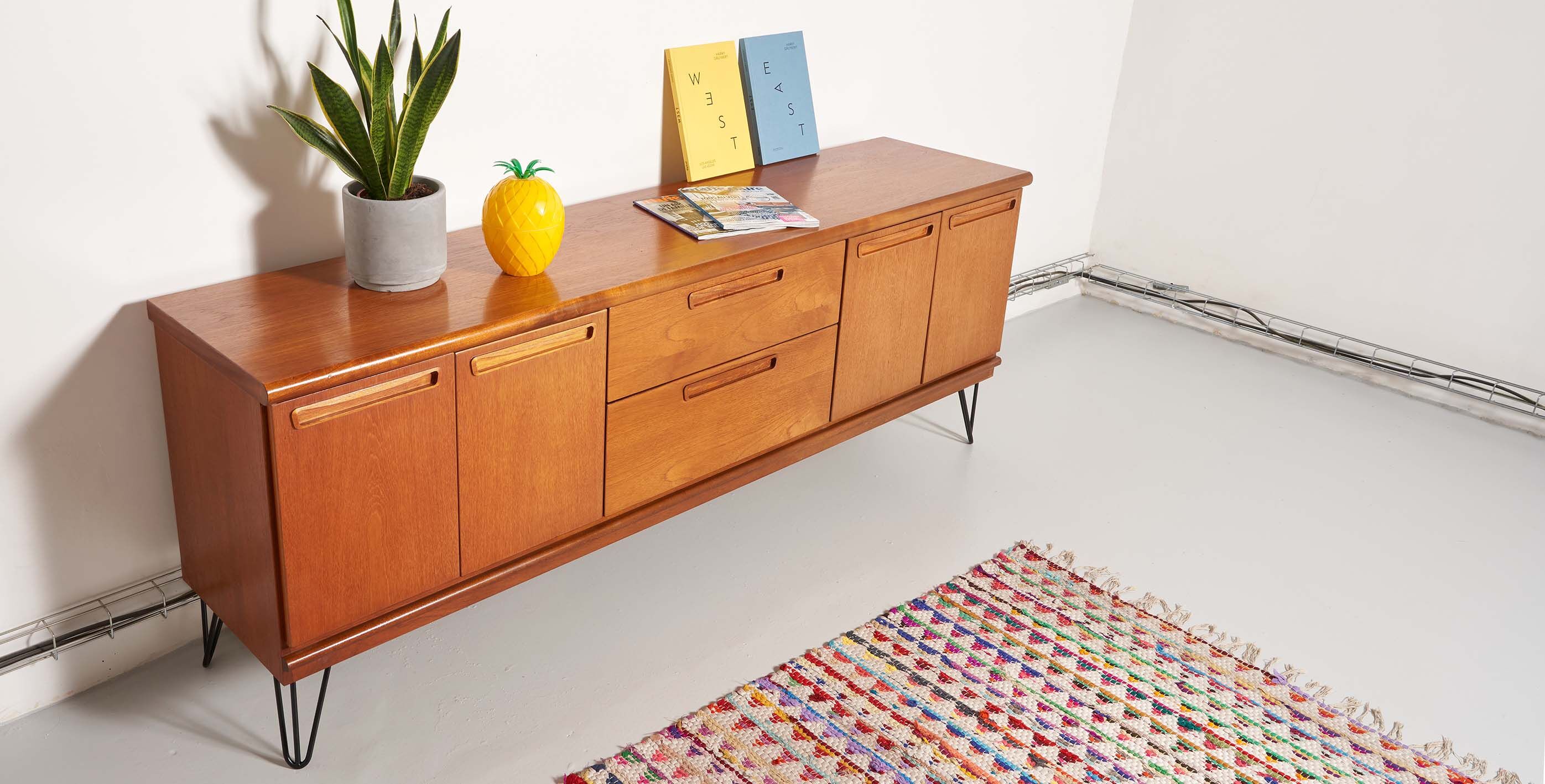 Sideboard feet metal vintage, Scandinavian style, 200cm