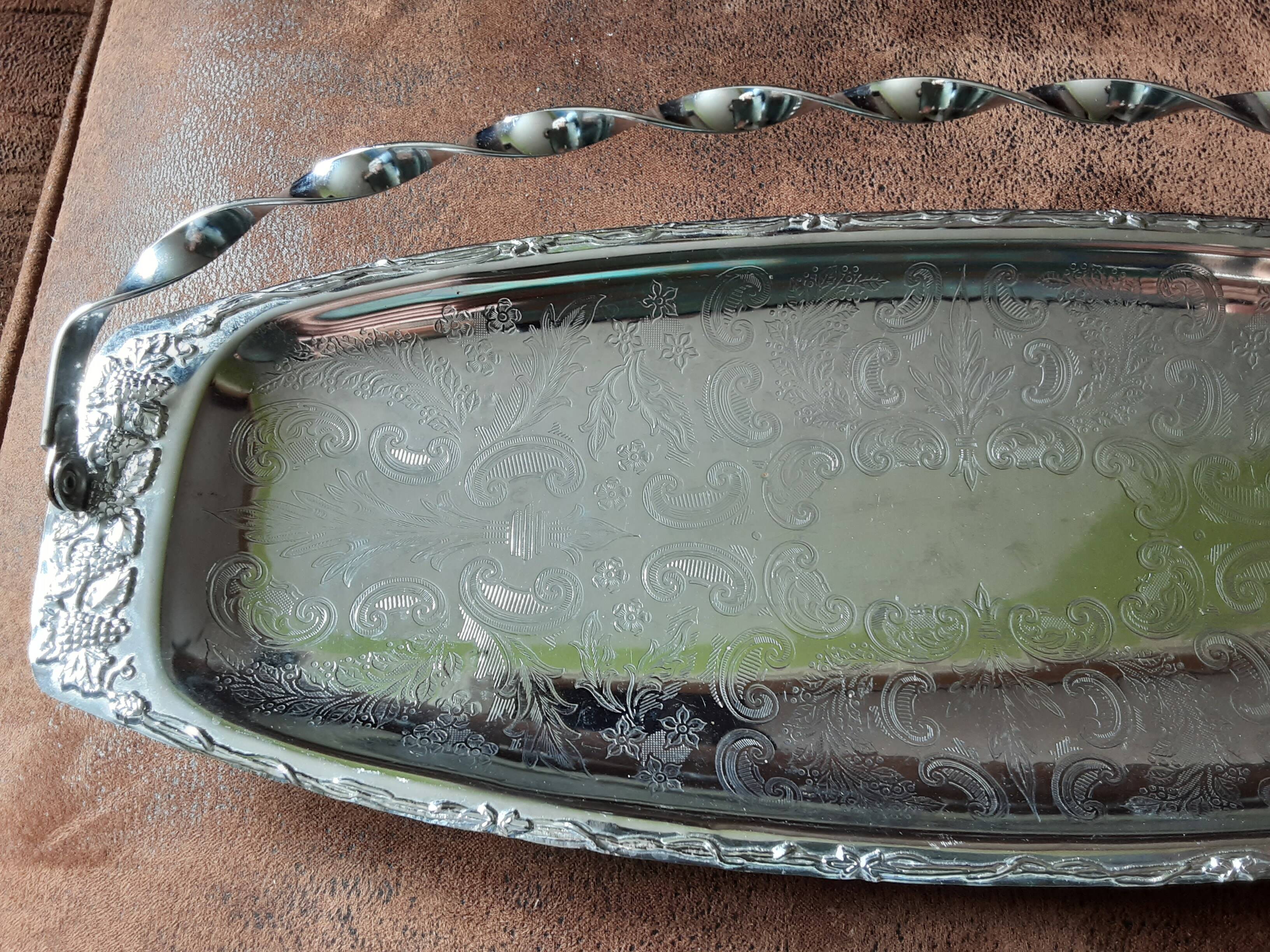 Large rectangular original silver metal dish