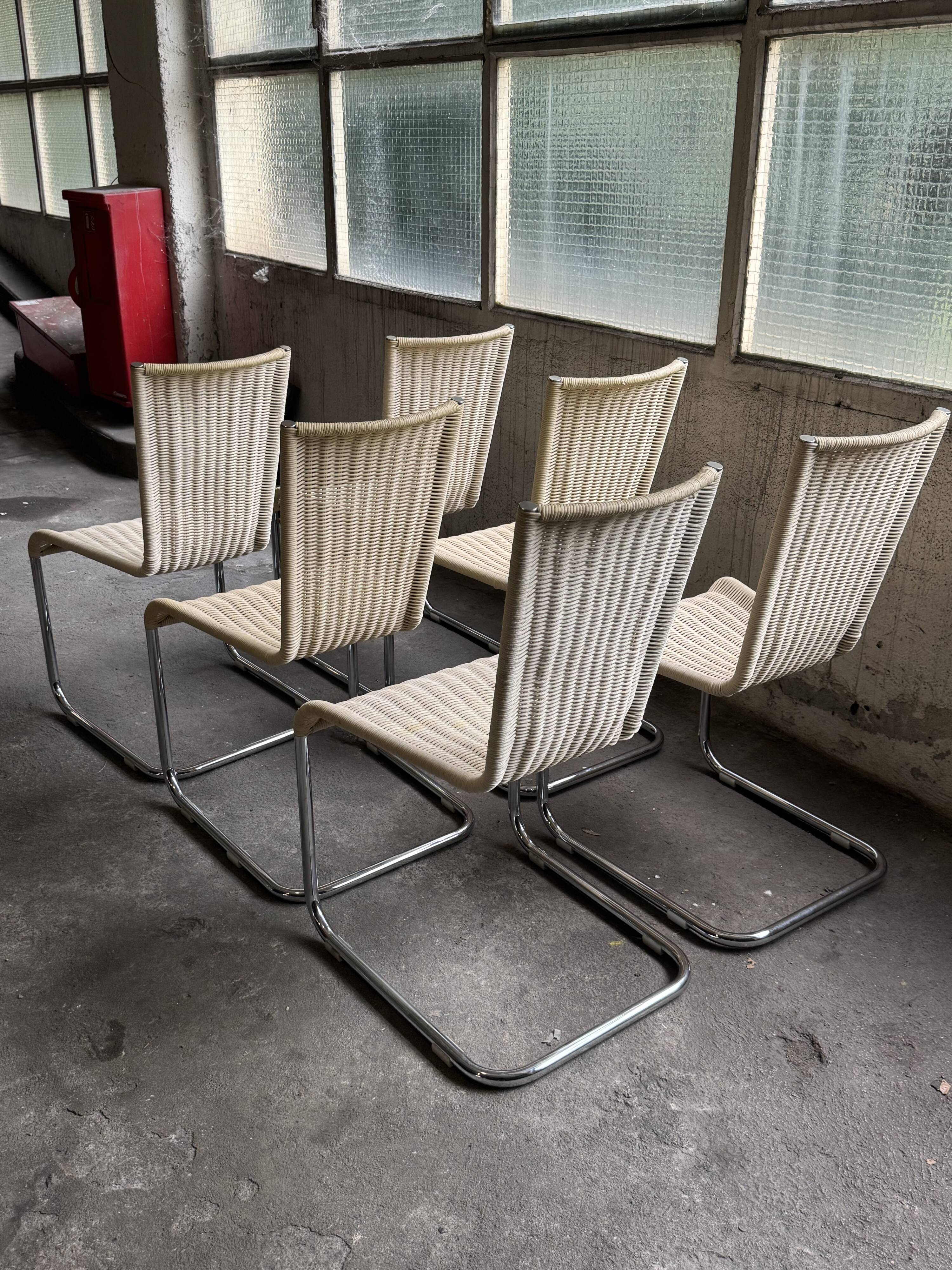 Set of 6 Tecta WK 724 Cantilever Chairs in Metal and Cream Wicker – 1980s