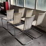 Set of 6 Tecta WK 724 Cantilever Chairs in Metal and Cream Wicker – 1980s