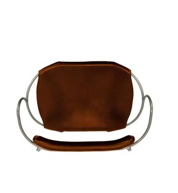 Contemporary sculptural bar stool c. Silvered Aged Steel Backrest and Cognac Leather