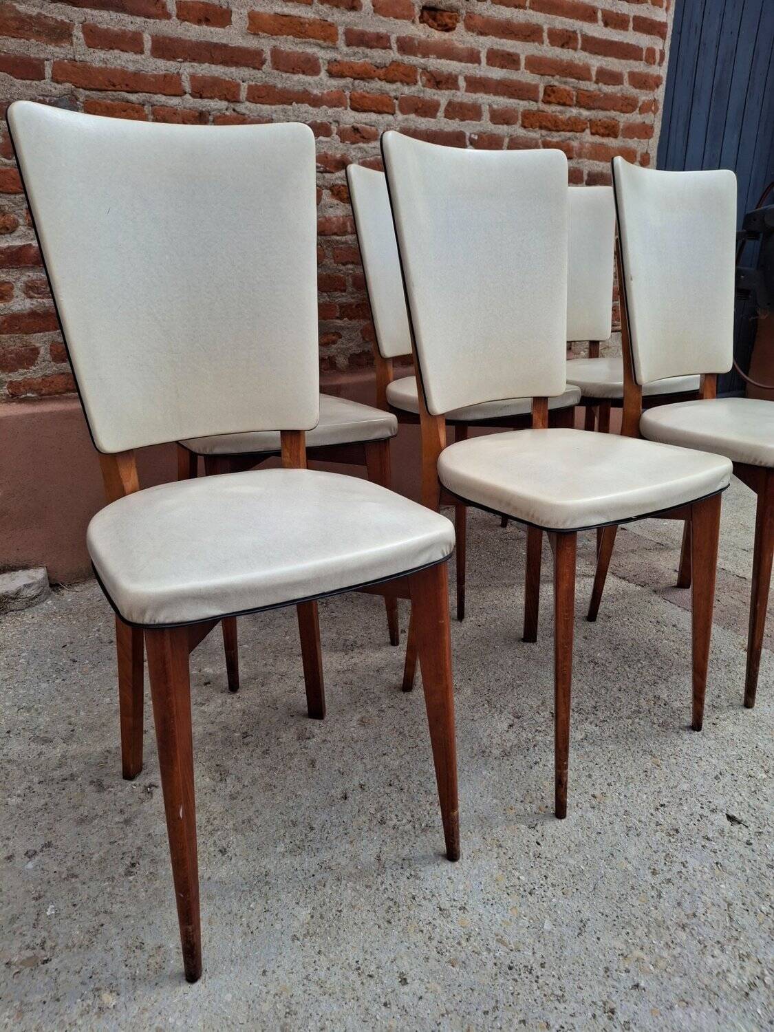 Lot 6 chaises Mid-Century scandinaves années 50-60 pieds compas vintage