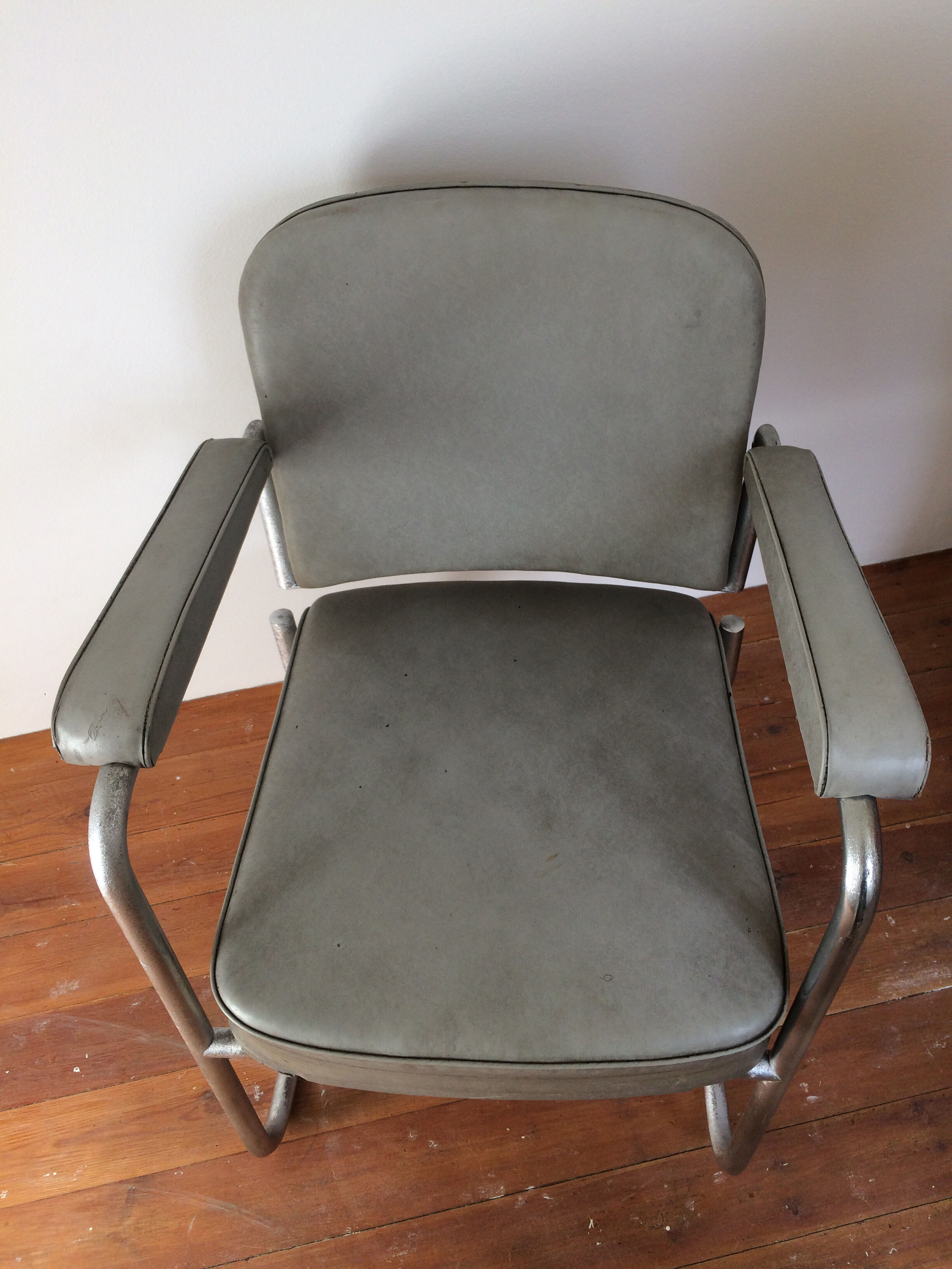 Armchair leatherette gray silver feet