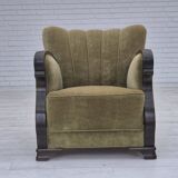 1950s, Danish relax armchair, green furniture velour, beech wood.