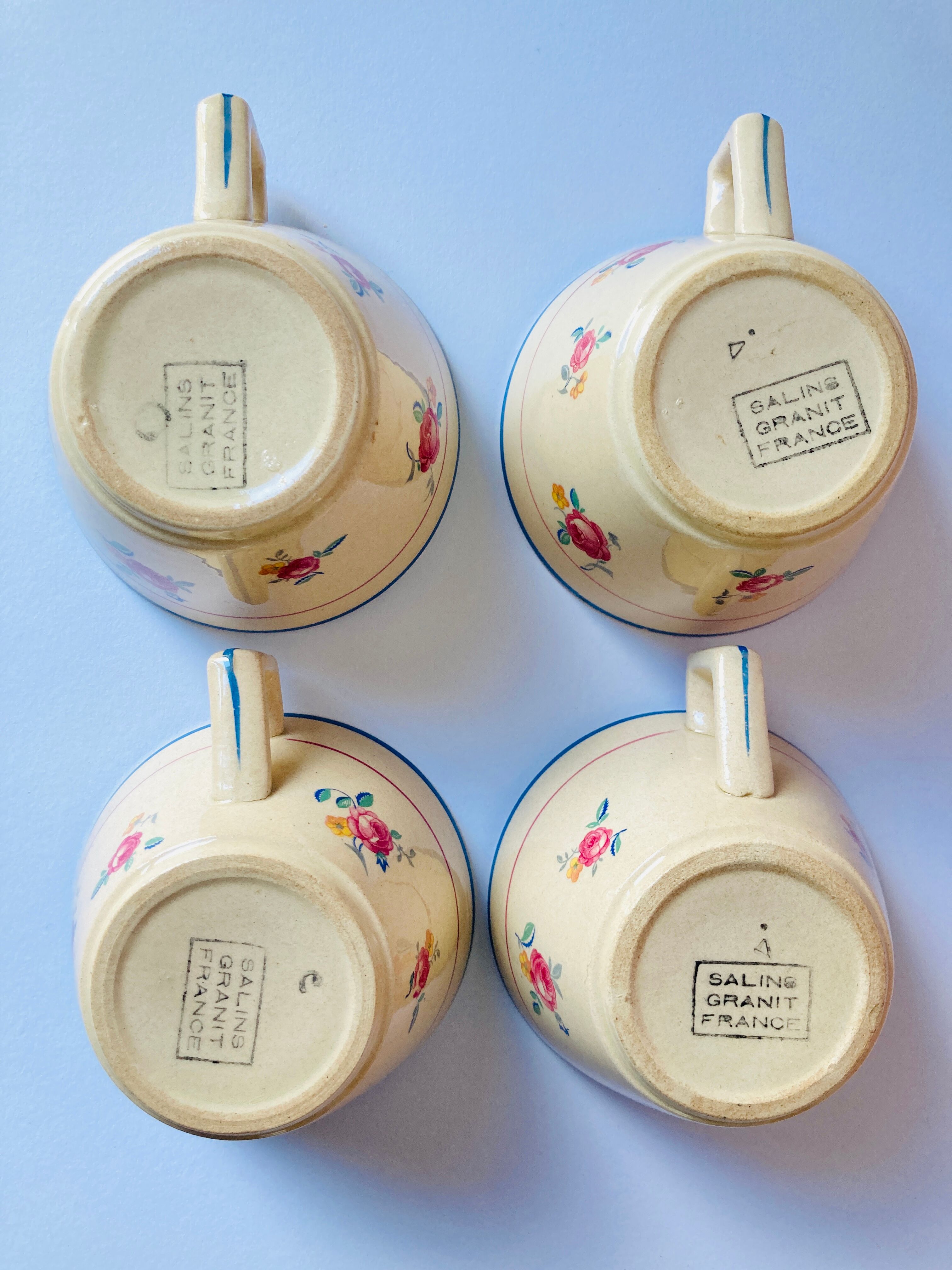 Lot 4 flower coffee cups salins granit france