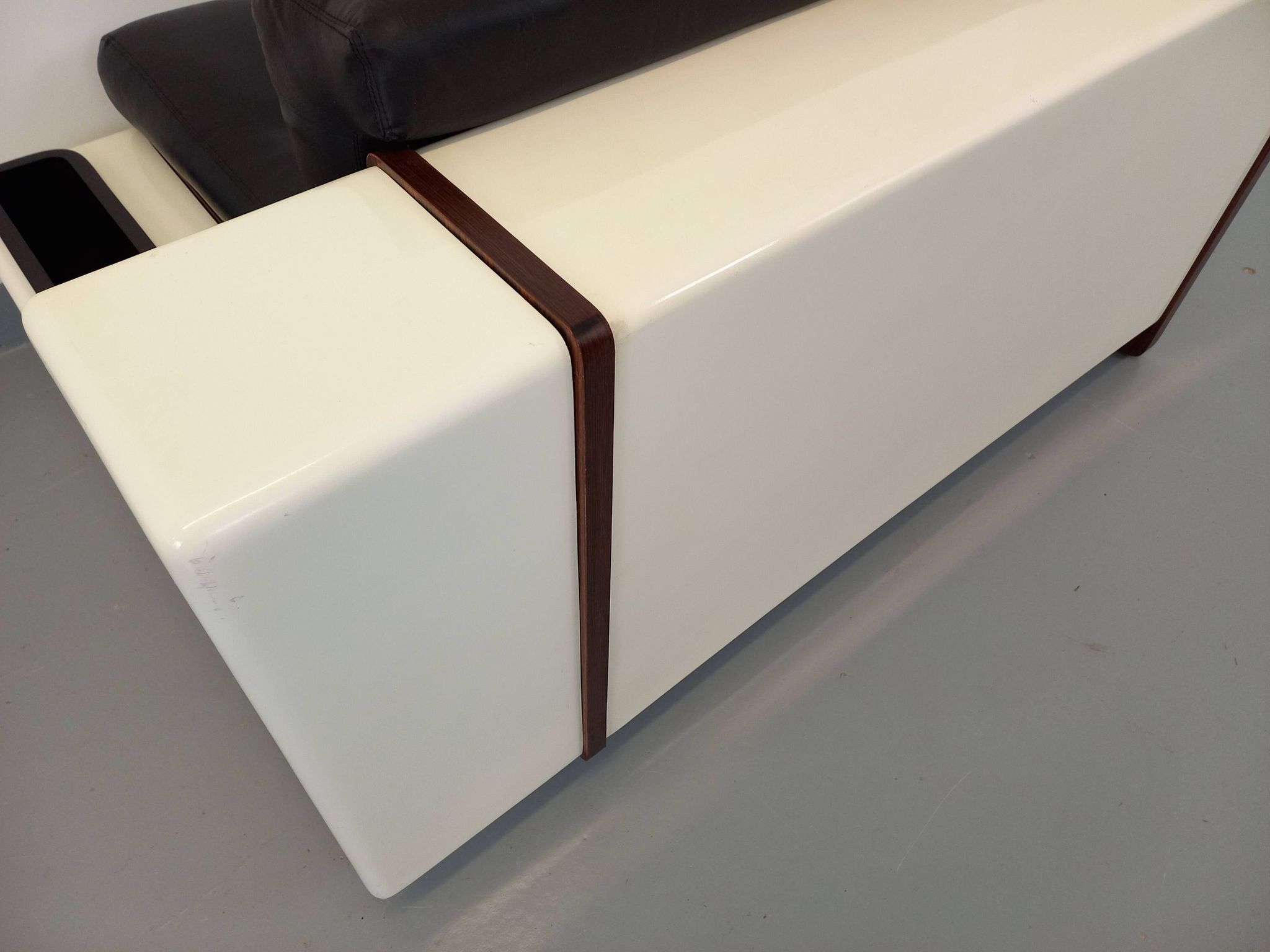 Vintage sofa bed bench with integrated lighting, Italian design Beka Tortuga, in skai, fiber