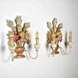 Pair of Italian hand-carved and painted wooden sconces