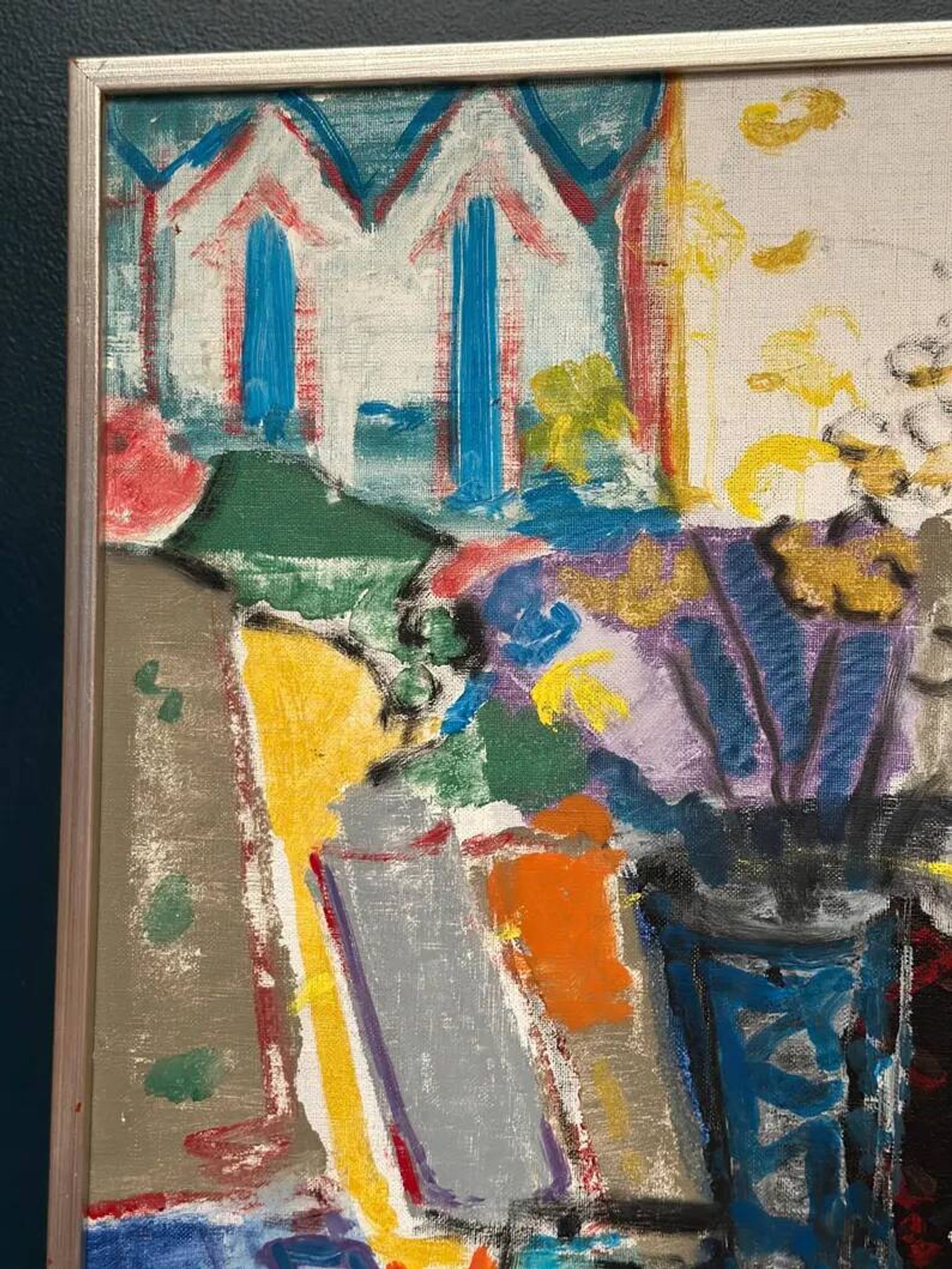 Large Original Swedish Oil on Canvas – “Still Life with Flowers” by Eric With (1916–2000) – Signed – Vintage & Framed – 89×70.5cm