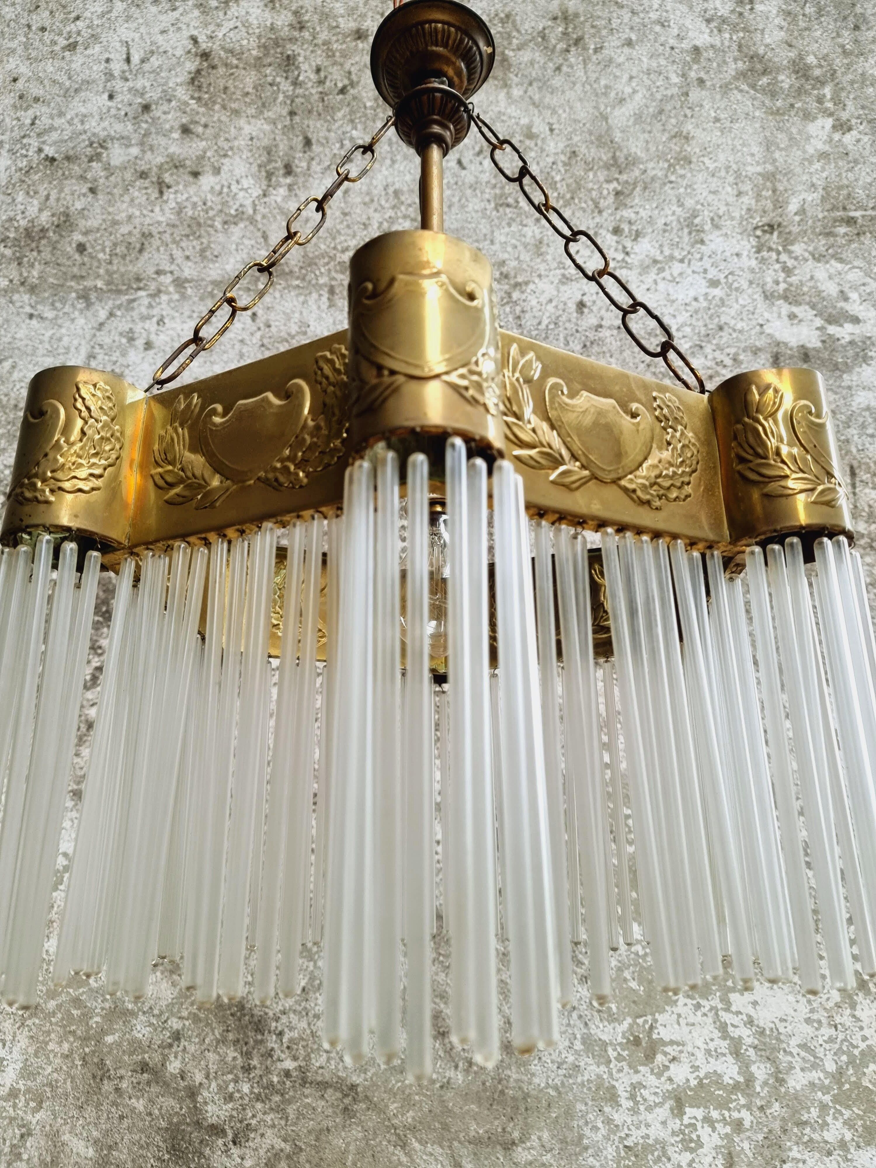 Hanging lamp Art Deco copper with glass beads
