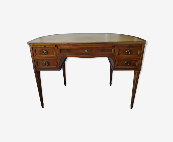 Bureau demi-lune de style louis xvi en bois acajou et dessus cuir
