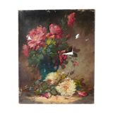Peinture ancienne fleurs, tableau ancien fleur huile sur toile