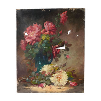 Painting old flowers, painting old flower oil on canvas