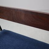 Pair of Postmodern armchairs in steel and mahogany, 1970s