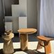 Side table in solid suar with a circular top, column base H51.5 D50.