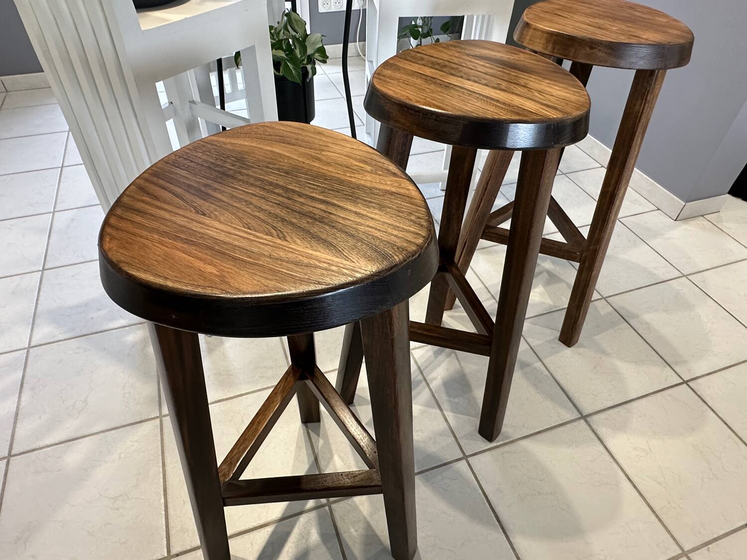 Set of 3 Vintage Brutalist Bar Stools from the 1970s