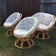 Vintage rattan lounge 1 bench and 2 swivel armchairs in perfect condition.