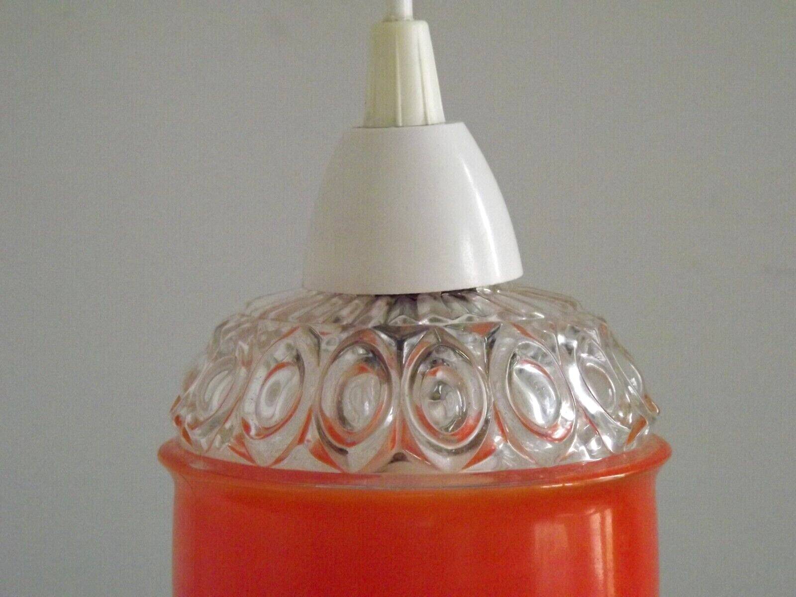 French vintage pendant light clear decorative glass shade with orange band 4449